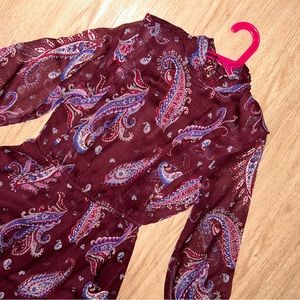 Maroon flows midi dress with see through sleeves